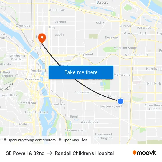SE Powell & 82nd to Randall Children's Hospital map
