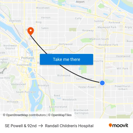 SE Powell & 92nd to Randall Children's Hospital map