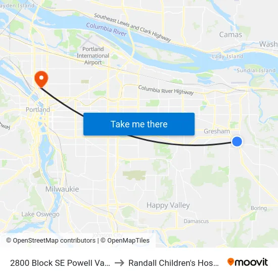 2800 Block SE Powell Valley to Randall Children's Hospital map