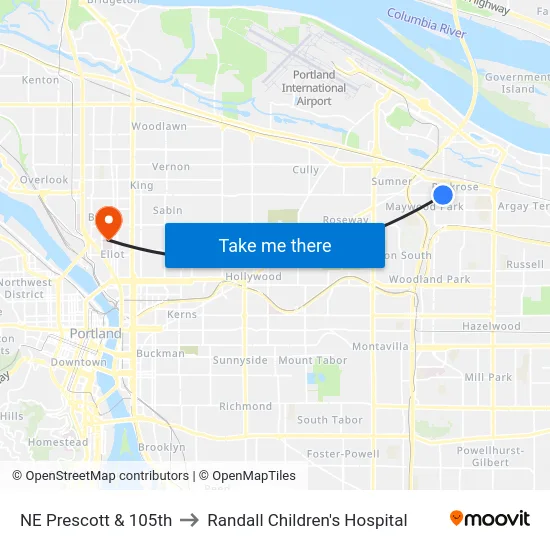 NE Prescott & 105th to Randall Children's Hospital map