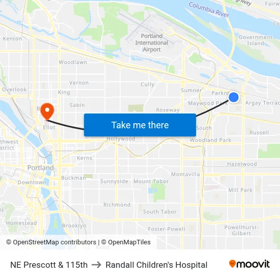NE Prescott & 115th to Randall Children's Hospital map