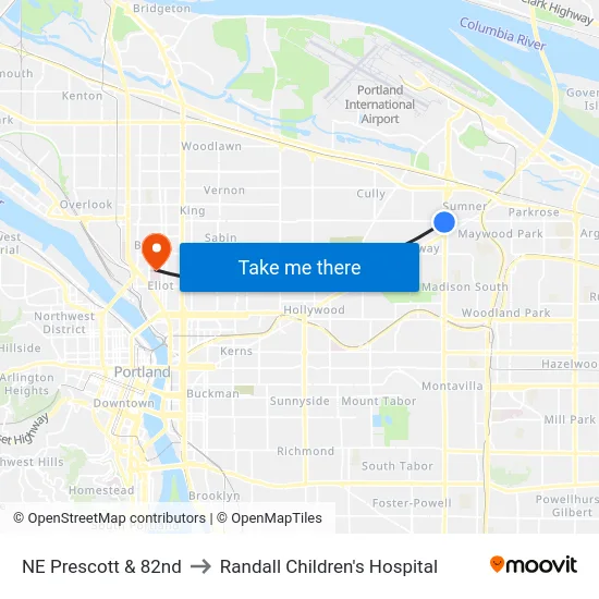 NE Prescott & 82nd to Randall Children's Hospital map