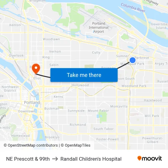 NE Prescott & 99th to Randall Children's Hospital map