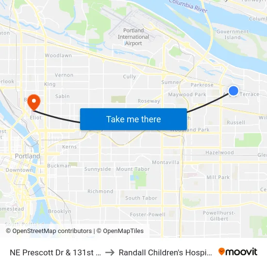 NE Prescott Dr & 131st Pl to Randall Children's Hospital map