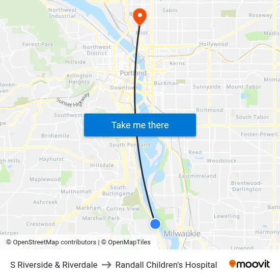 S Riverside & Riverdale to Randall Children's Hospital map