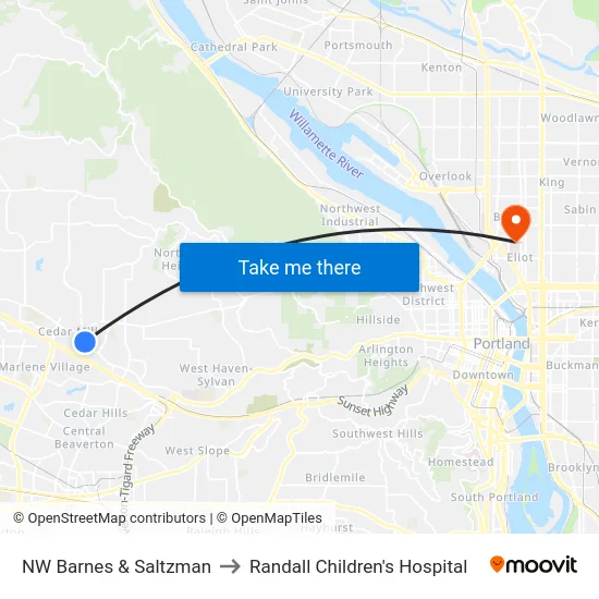 NW Barnes & Saltzman to Randall Children's Hospital map