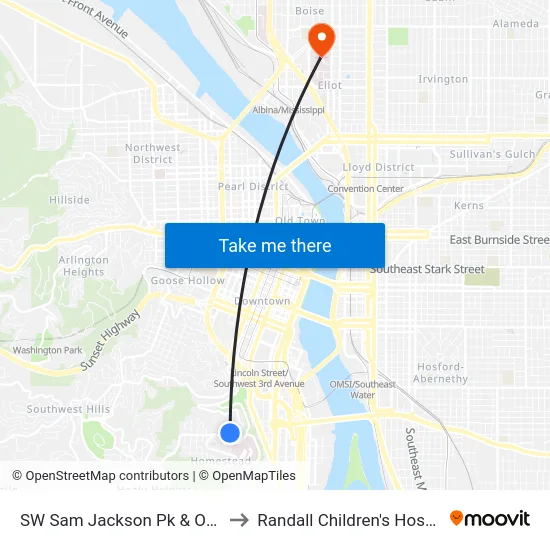 SW Sam Jackson Pk & OHSU to Randall Children's Hospital map
