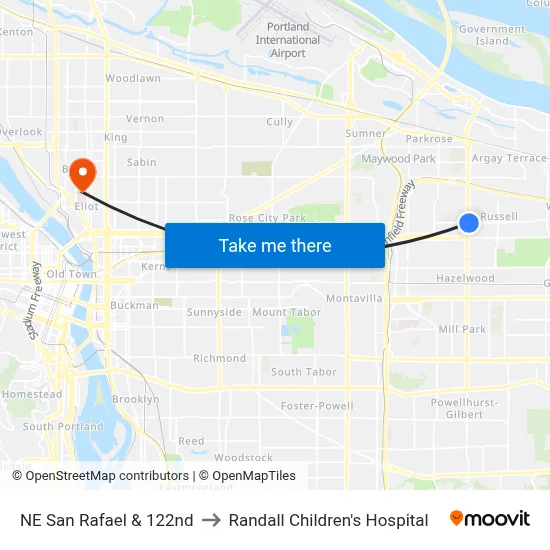NE San Rafael & 122nd to Randall Children's Hospital map