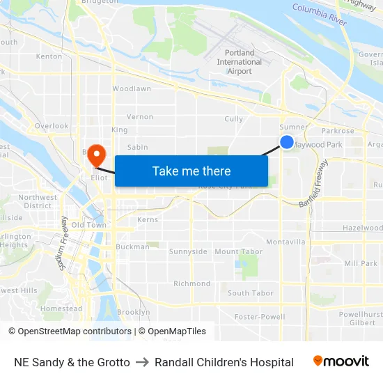 NE Sandy & the Grotto to Randall Children's Hospital map