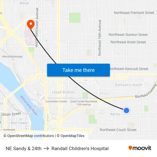 NE Sandy & 24th to Randall Children's Hospital map