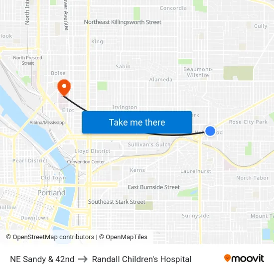 NE Sandy & 42nd to Randall Children's Hospital map
