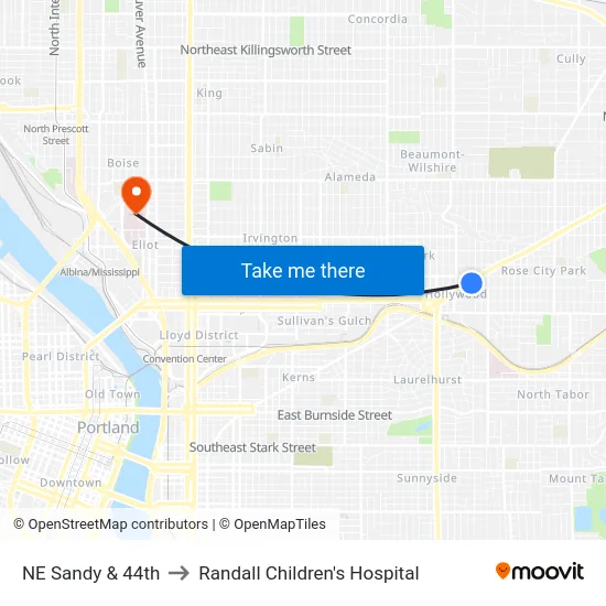NE Sandy & 44th to Randall Children's Hospital map
