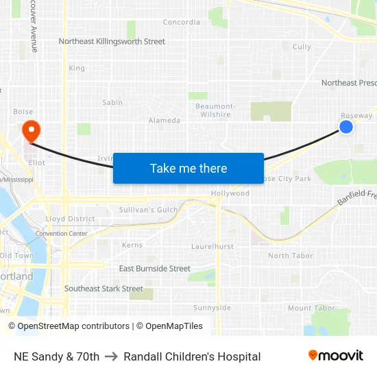 NE Sandy & 70th to Randall Children's Hospital map