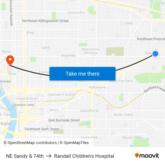 NE Sandy & 74th to Randall Children's Hospital map
