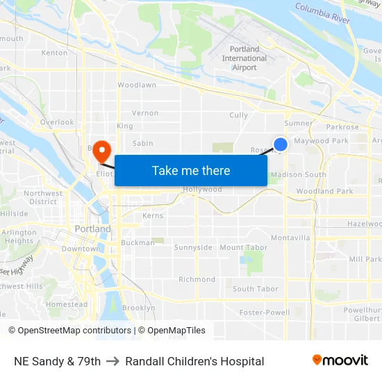 NE Sandy & 79th to Randall Children's Hospital map