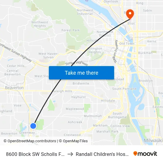 8600 Block SW Scholls Ferry to Randall Children's Hospital map
