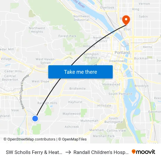 SW Scholls Ferry & Heather to Randall Children's Hospital map