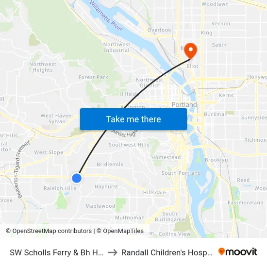SW Scholls Ferry & Bh Hwy to Randall Children's Hospital map