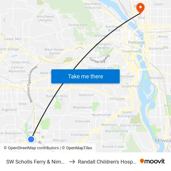 SW Scholls Ferry & Nimbus to Randall Children's Hospital map