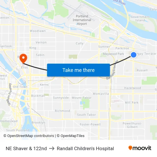 NE Shaver & 122nd to Randall Children's Hospital map
