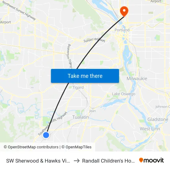 SW Sherwood & Hawks View Es to Randall Children's Hospital map