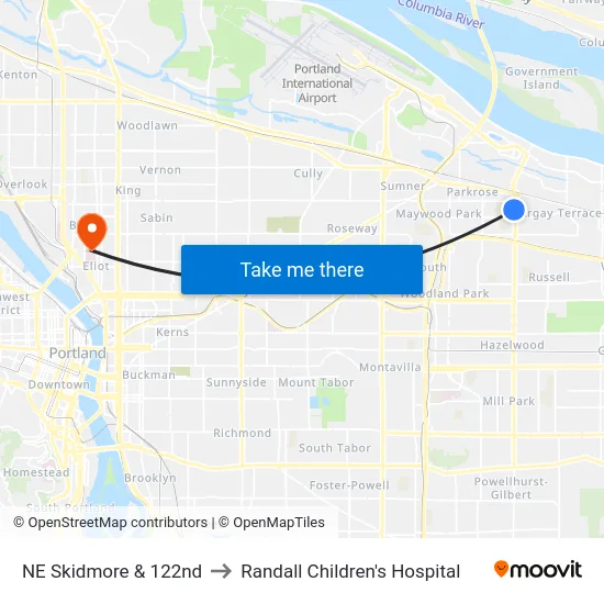 NE Skidmore & 122nd to Randall Children's Hospital map