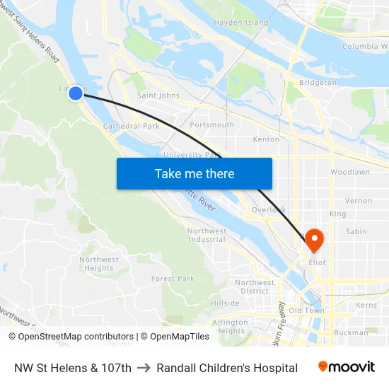NW St Helens & 107th to Randall Children's Hospital map