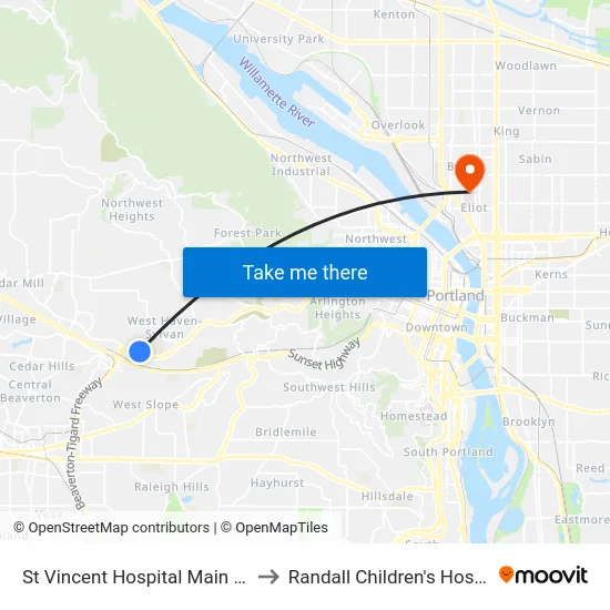 St Vincent Hospital Main Stop to Randall Children's Hospital map