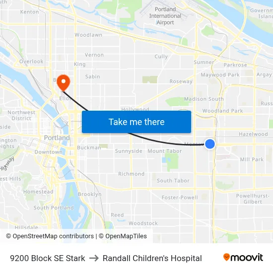 9200 Block SE Stark to Randall Children's Hospital map