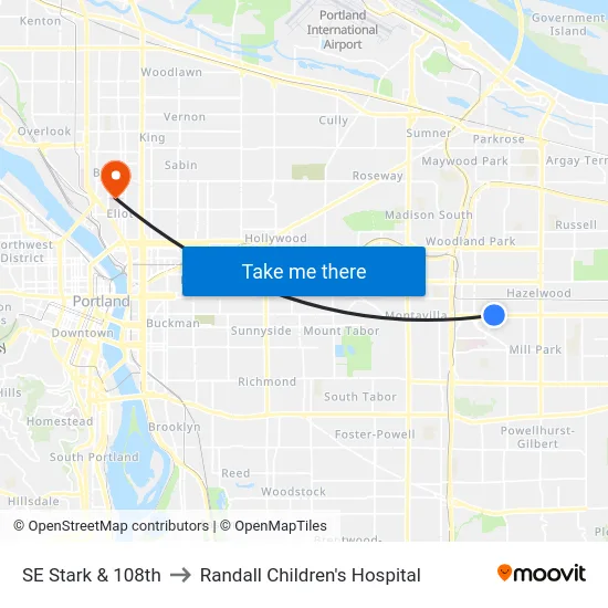 SE Stark & 108th to Randall Children's Hospital map