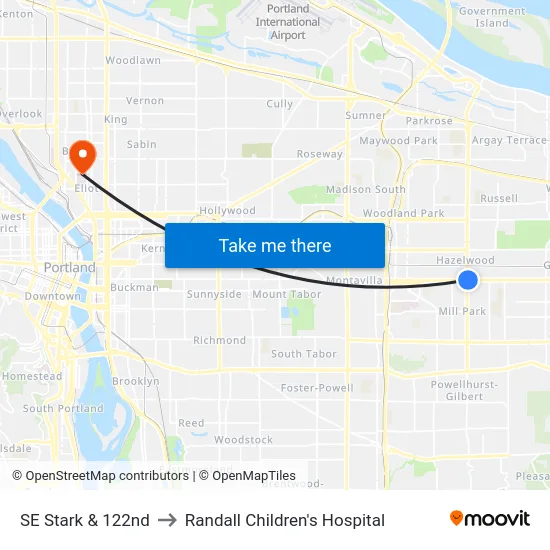 SE Stark & 122nd to Randall Children's Hospital map