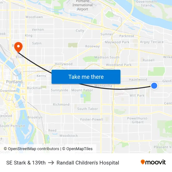 SE Stark & 139th to Randall Children's Hospital map