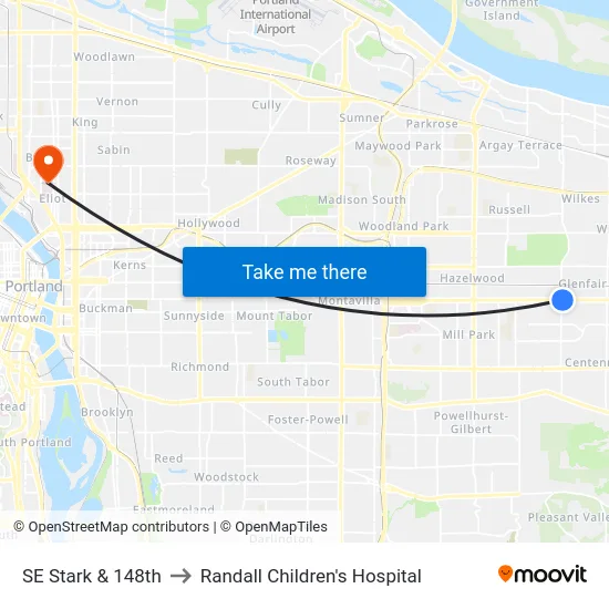 SE Stark & 148th to Randall Children's Hospital map