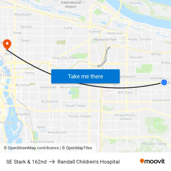 SE Stark & 162nd to Randall Children's Hospital map