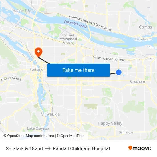 SE Stark & 182nd to Randall Children's Hospital map