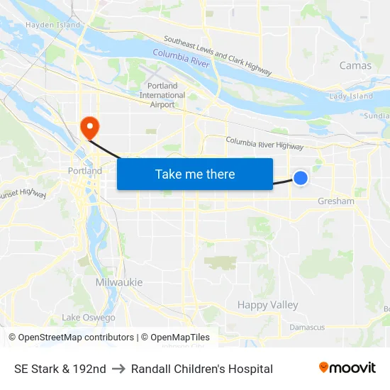 SE Stark & 192nd to Randall Children's Hospital map
