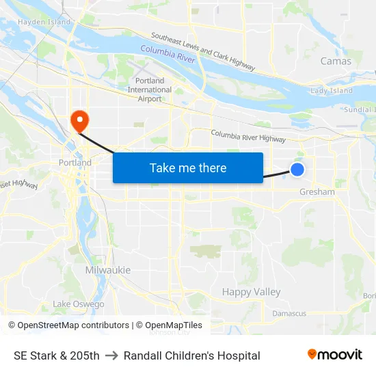 SE Stark & 205th to Randall Children's Hospital map