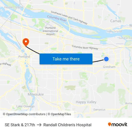 SE Stark & 217th to Randall Children's Hospital map