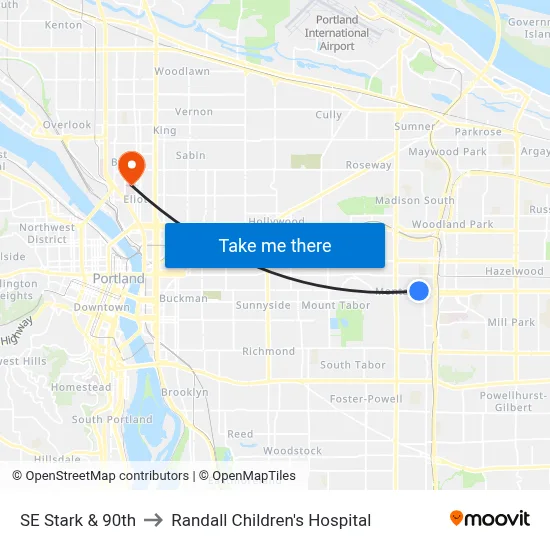 SE Stark & 90th to Randall Children's Hospital map