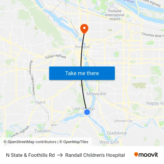 N State & Foothills Rd to Randall Children's Hospital map