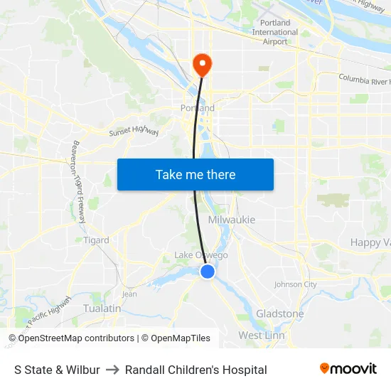 S State & Wilbur to Randall Children's Hospital map