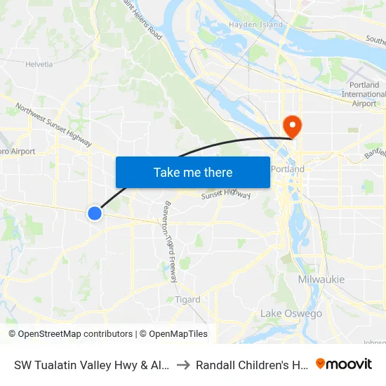 SW Tualatin Valley Hwy & Aloha Villa to Randall Children's Hospital map