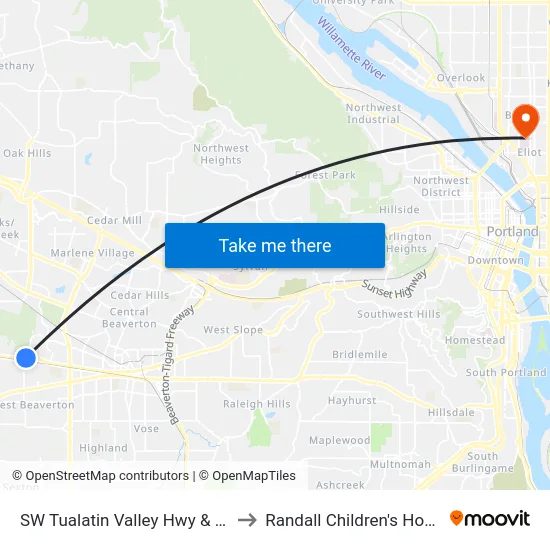 SW Tualatin Valley Hwy & 160th to Randall Children's Hospital map