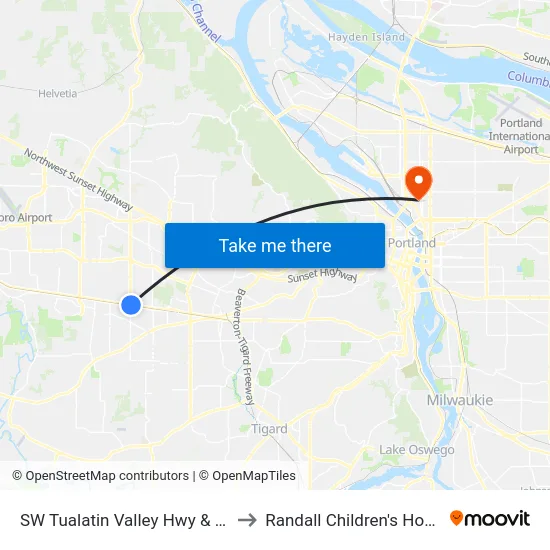 SW Tualatin Valley Hwy & 185th to Randall Children's Hospital map