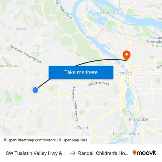 SW Tualatin Valley Hwy & 198th to Randall Children's Hospital map