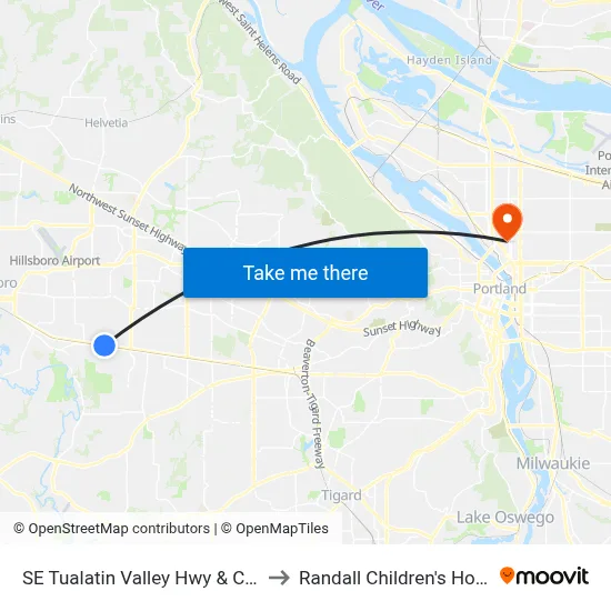 SE Tualatin Valley Hwy & Century to Randall Children's Hospital map
