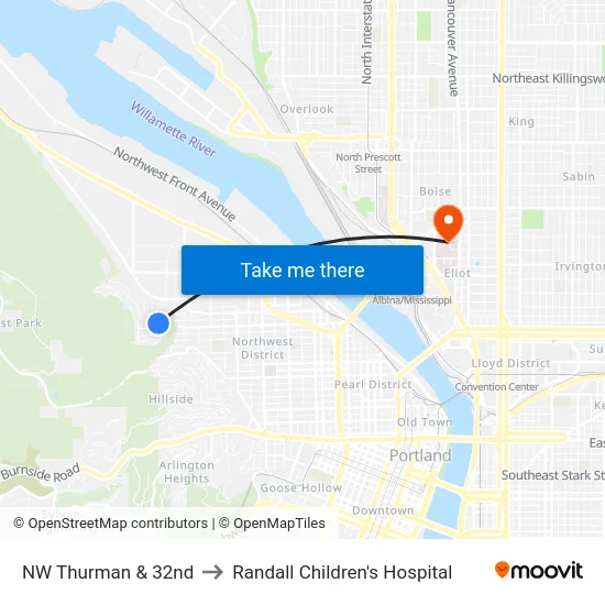 NW Thurman & 32nd to Randall Children's Hospital map