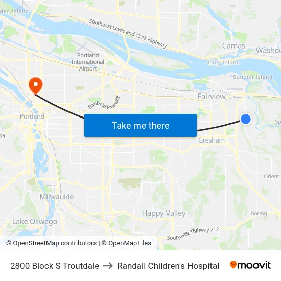 2800 Block S Troutdale to Randall Children's Hospital map