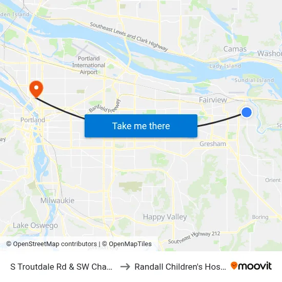 S Troutdale Rd & SW Chapman to Randall Children's Hospital map