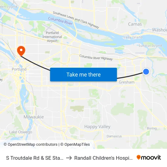S Troutdale Rd & SE Stark to Randall Children's Hospital map